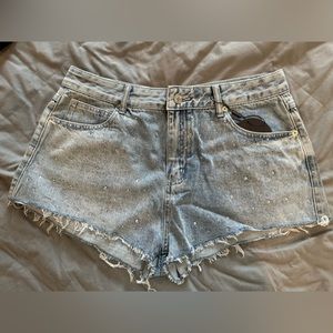 Blue Wash Rhinestone Shorts